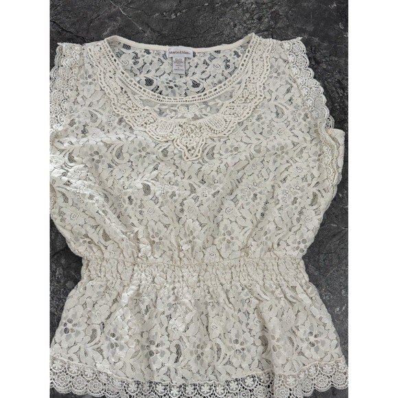 Monroe & Main Womens Lace Short Sleeve Babydoll Top Crochet Cream Sz L - Picture 4 of 10